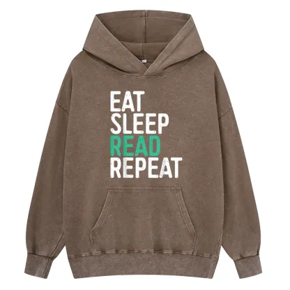 Pagewings Eat Sleep Read Repeat Unisex Washed Hoodie