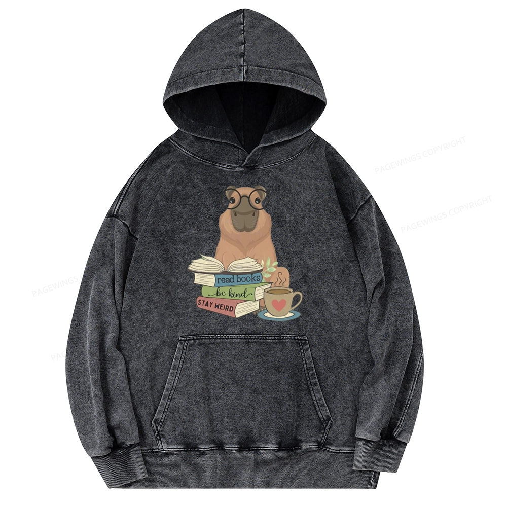 Pagewings Capybara Reading Unisex Washed Hoodie