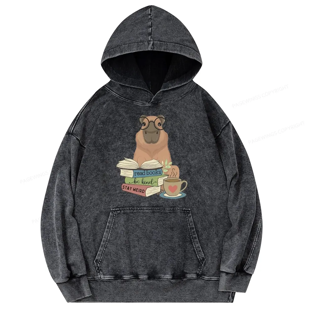 Pagewings Capybara Reading Unisex Washed Hoodie