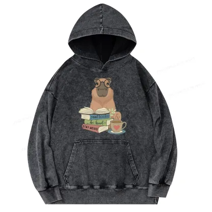 Pagewings Capybara Reading Unisex Washed Hoodie