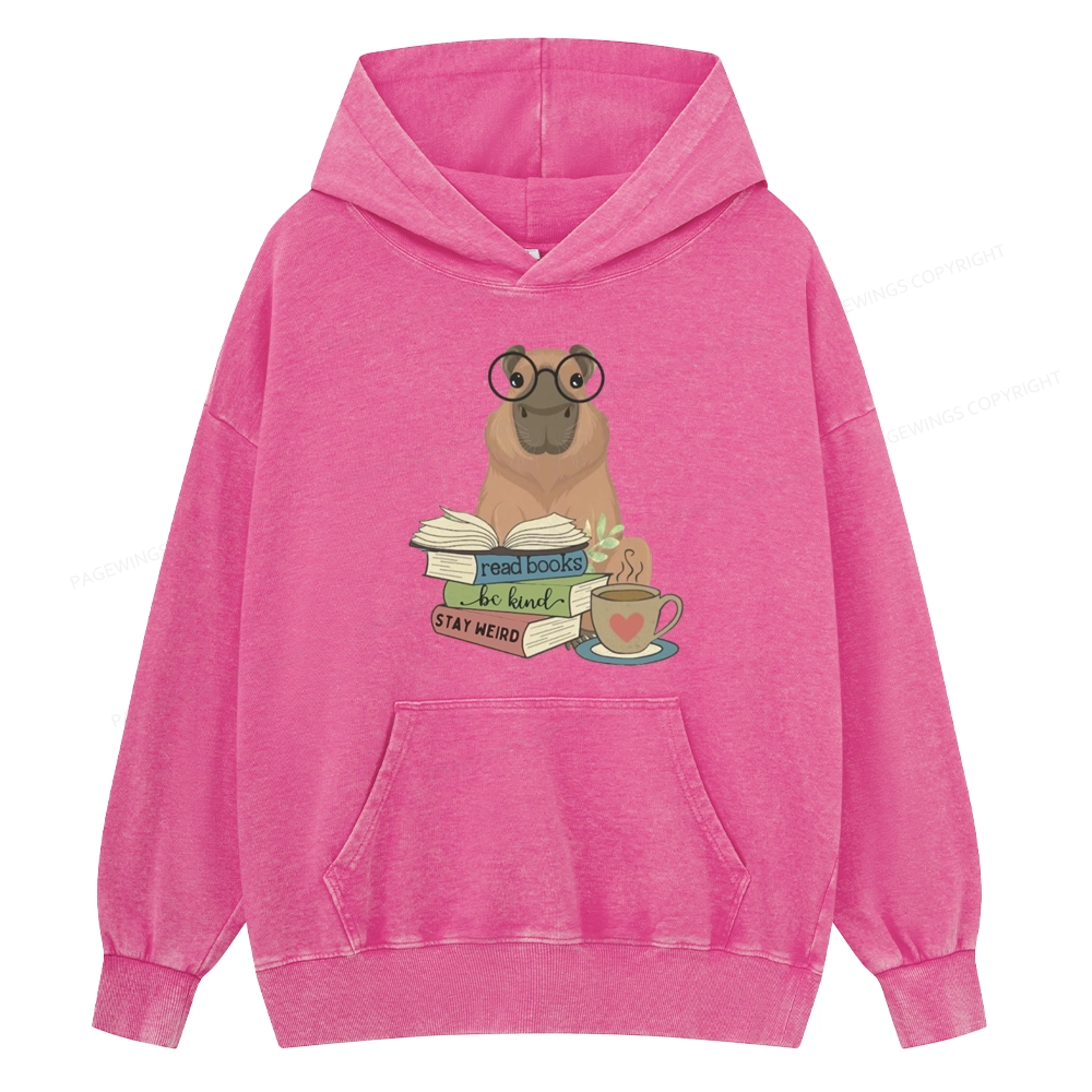 Pagewings Capybara Reading Unisex Washed Hoodie