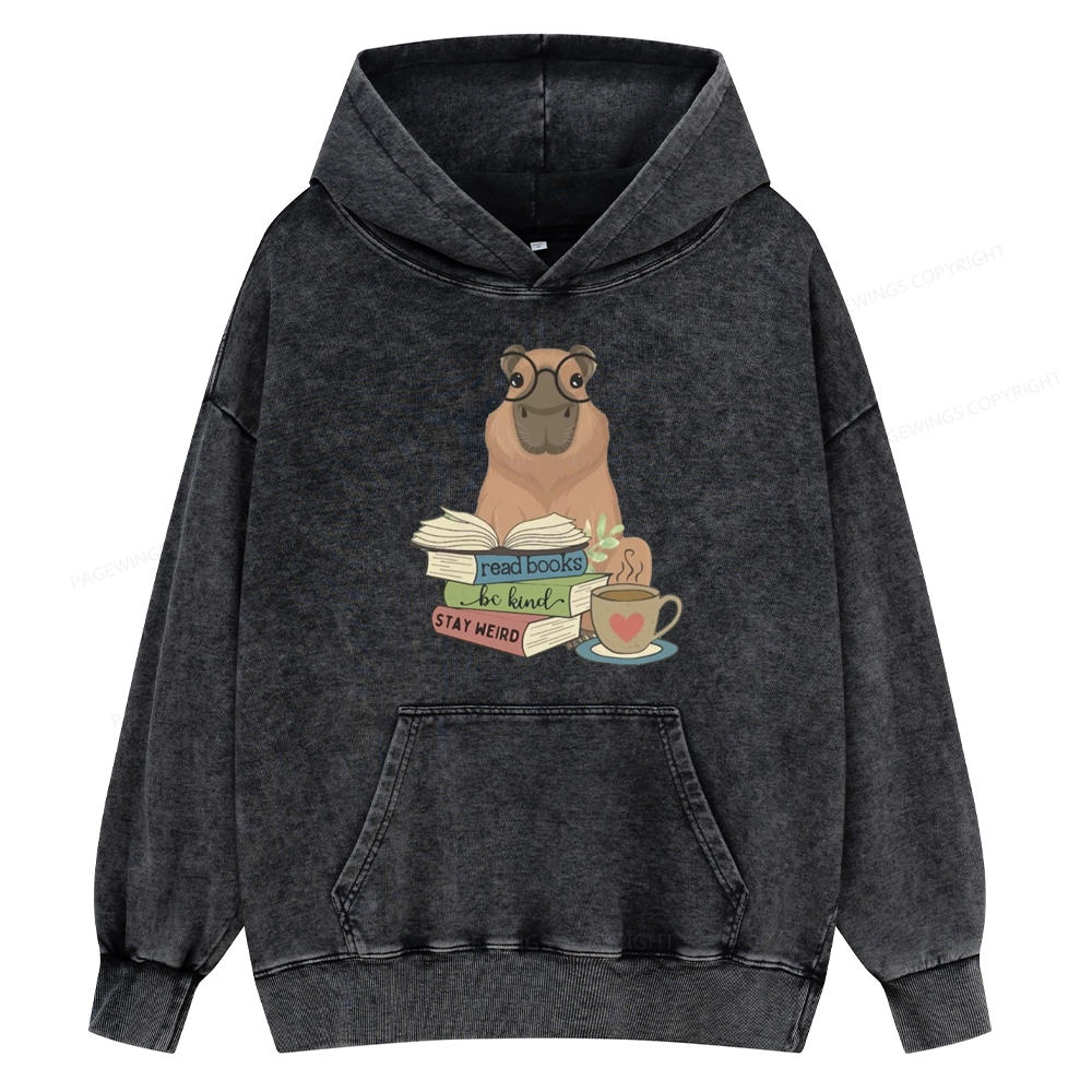 Pagewings Capybara Reading Unisex Washed Hoodie