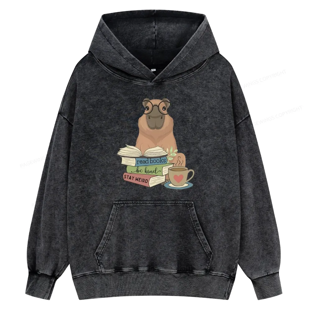 Pagewings Capybara Reading Unisex Washed Hoodie