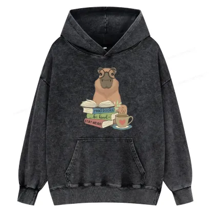 Pagewings Capybara Reading Unisex Washed Hoodie