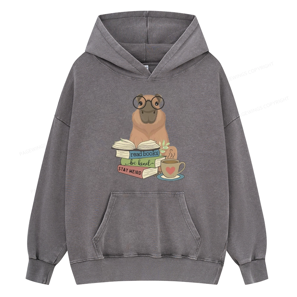 Pagewings Capybara Reading Unisex Washed Hoodie