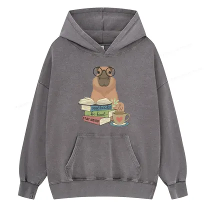 Pagewings Capybara Reading Unisex Washed Hoodie