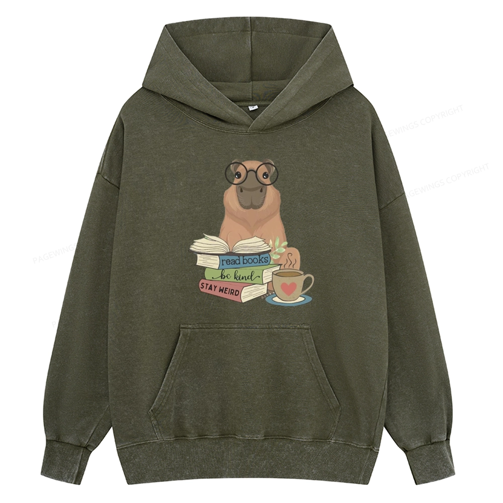 Pagewings Capybara Reading Unisex Washed Hoodie