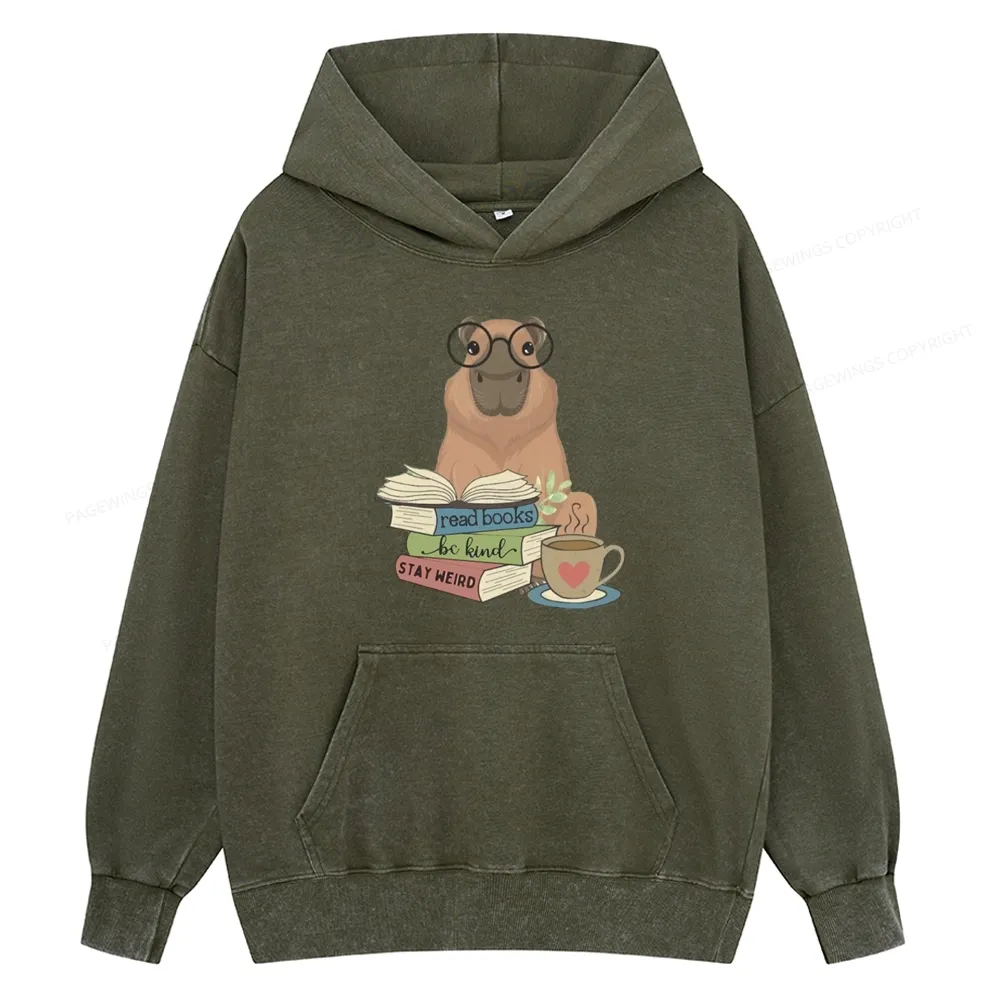 Pagewings Capybara Reading Unisex Washed Hoodie