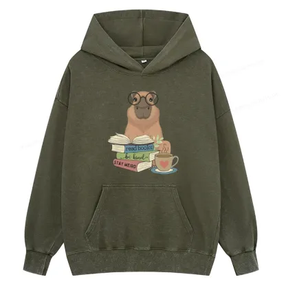 Pagewings Capybara Reading Unisex Washed Hoodie
