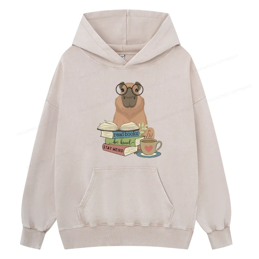 Pagewings Capybara Reading Unisex Washed Hoodie