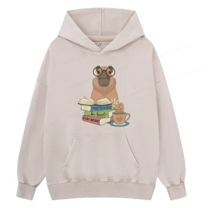Pagewings Capybara Reading Unisex Washed Hoodie
