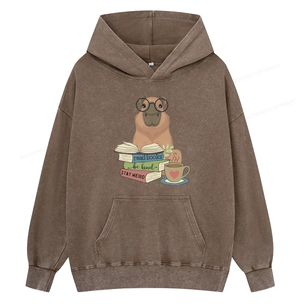 Pagewings Capybara Reading Unisex Washed Hoodie