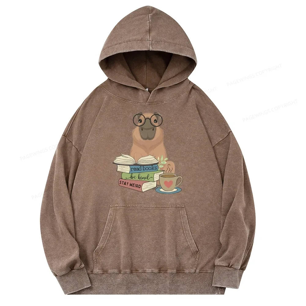 Pagewings Capybara Reading Unisex Washed Hoodie