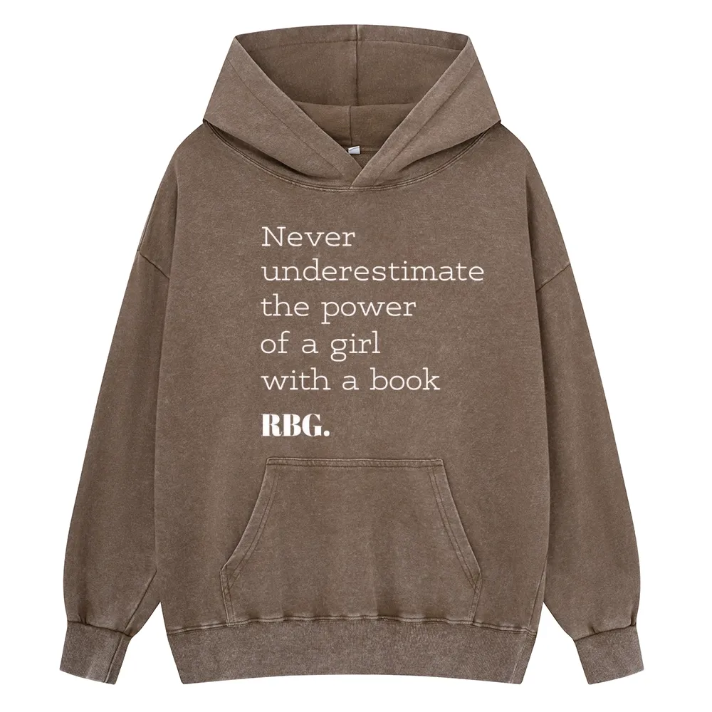 Pagewings Never Underestimate The Power Of a Girl With a Book Unisex Washed Hoodie