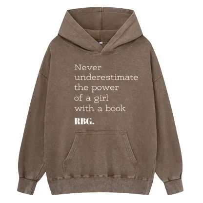 Pagewings Never Underestimate The Power Of a Girl With a Book Unisex Washed Hoodie