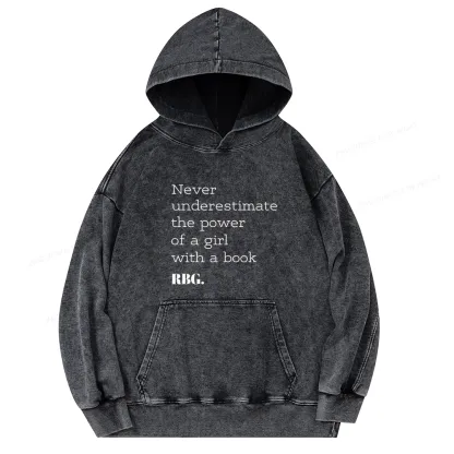 Pagewings Never Underestimate The Power Of a Girl With a Book Unisex Washed Hoodie