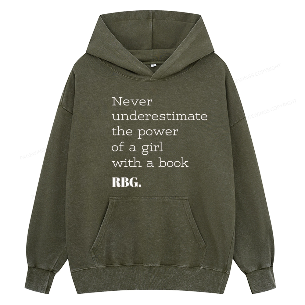 Pagewings Never Underestimate The Power Of a Girl With a Book Unisex Washed Hoodie