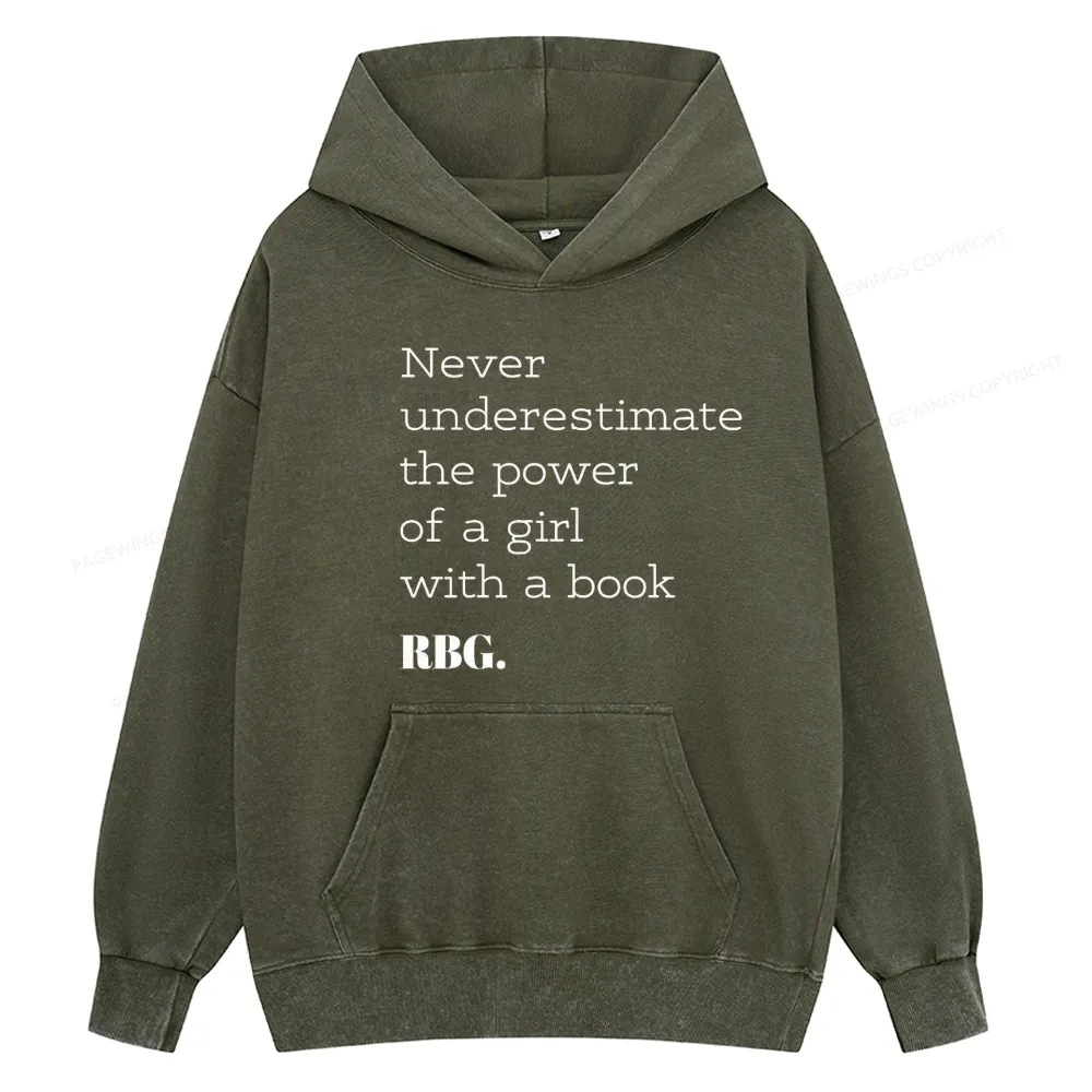 Pagewings Never Underestimate The Power Of a Girl With a Book Unisex Washed Hoodie