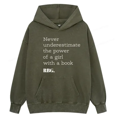 Pagewings Never Underestimate The Power Of a Girl With a Book Unisex Washed Hoodie