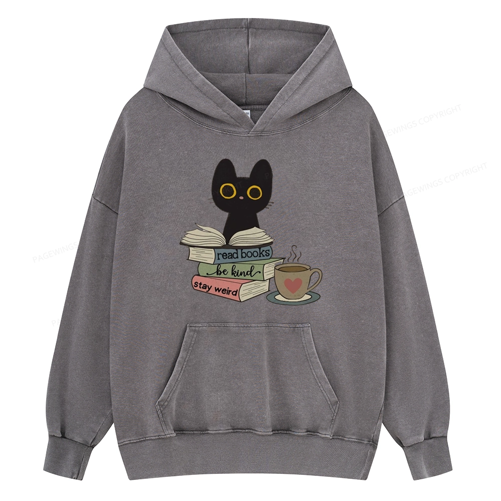 Pagewings Read Books Be Kind Stay Weird Unisex Washed Hoodie