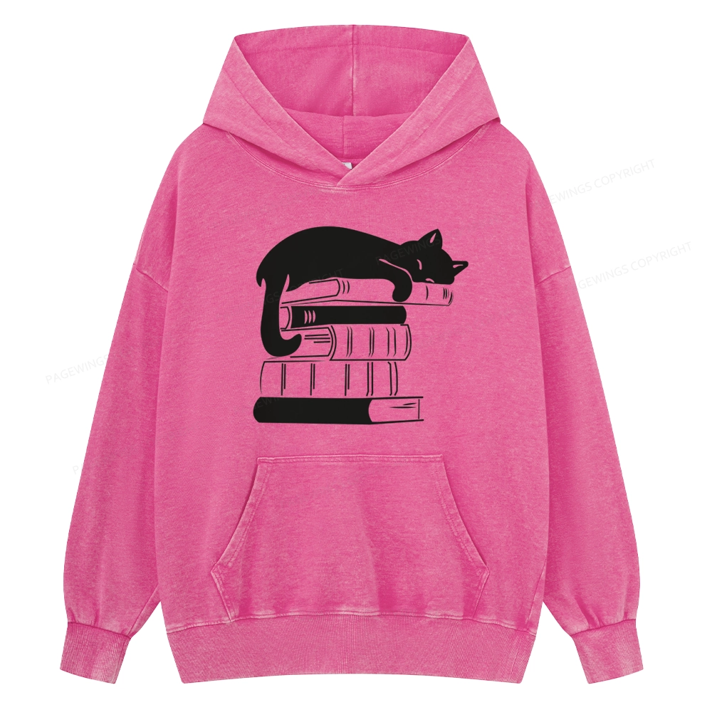 Pagewings Books And Cats Unisex Washed Hoodie
