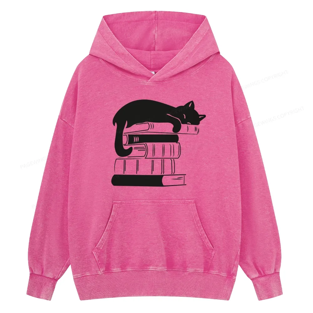 Pagewings Books And Cats Unisex Washed Hoodie