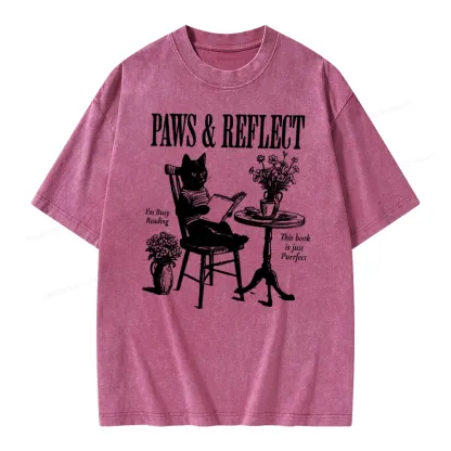 Pagewings Funny Cat Reading Unisex Washed T-shirt