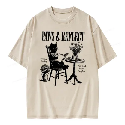 Pagewings Funny Cat Reading Unisex Washed T-shirt