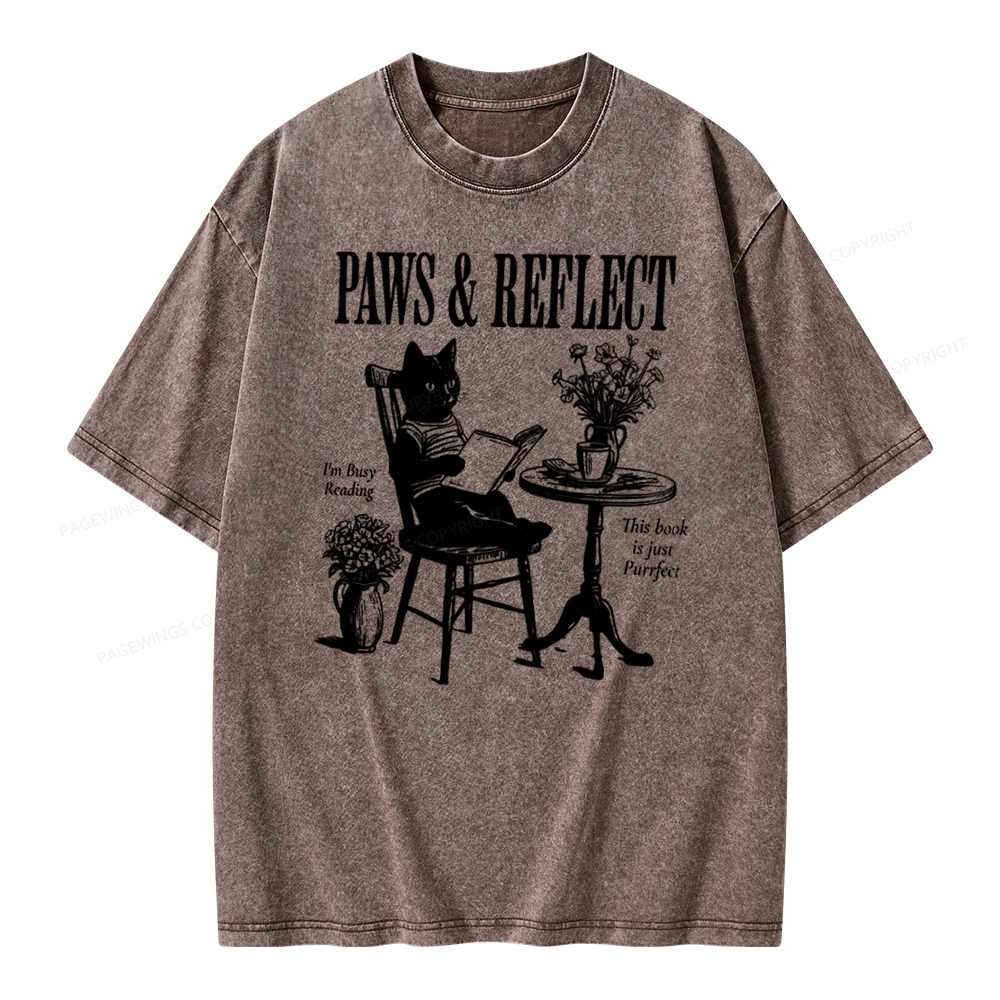 Pagewings Funny Cat Reading Unisex Washed T-shirt