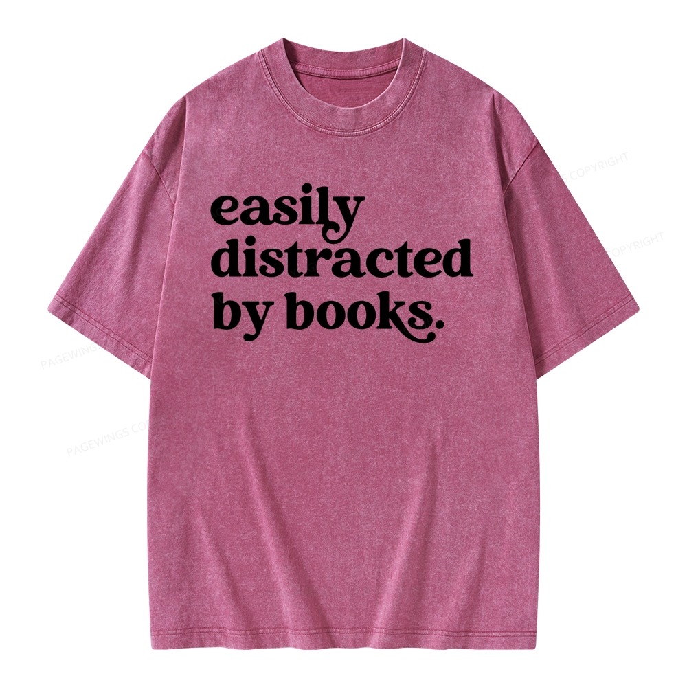 Pagewings Easily Distracted By Books Unisex Washed T-shirt