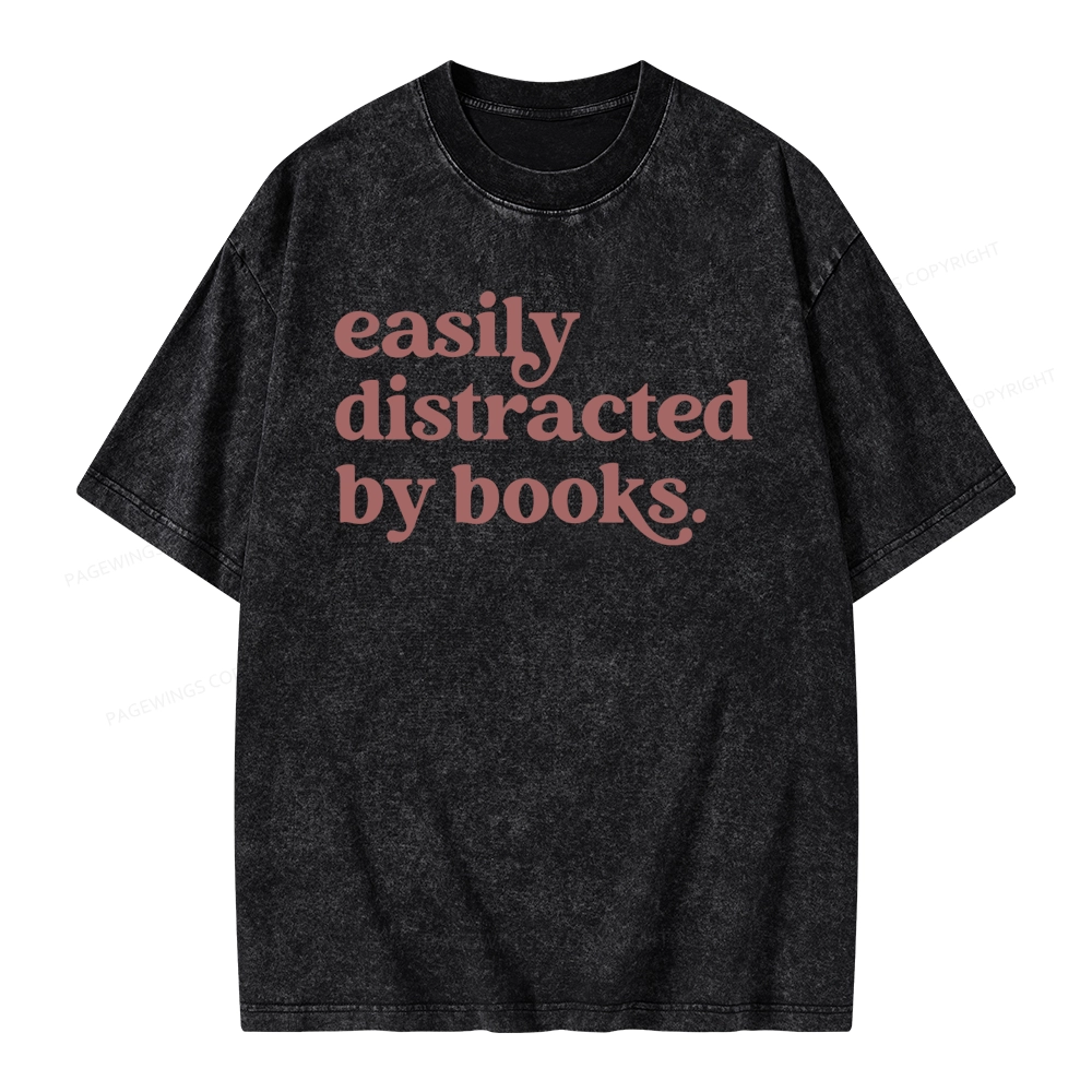 Pagewings Easily Distracted By Books Unisex Washed T-shirt