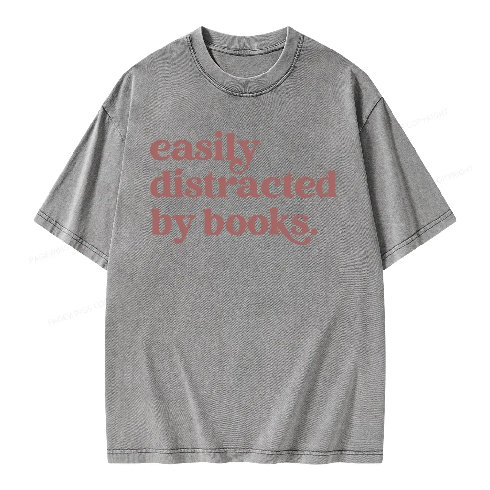 Pagewings Easily Distracted By Books Unisex Washed T-shirt