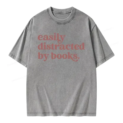 Pagewings Easily Distracted By Books Unisex Washed T-shirt