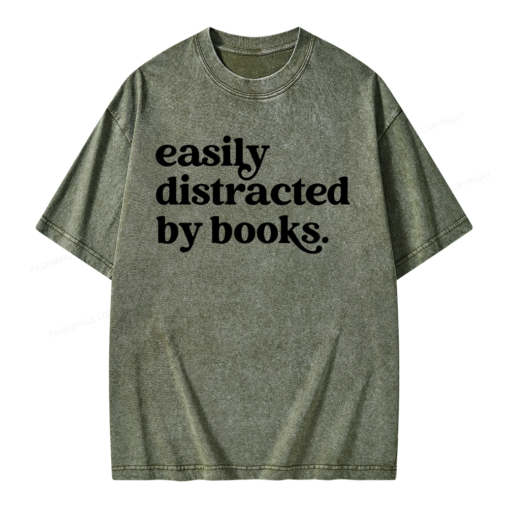 Pagewings Easily Distracted By Books Unisex Washed T-shirt