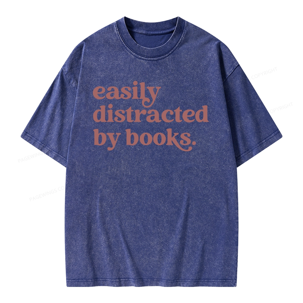 Pagewings Easily Distracted By Books Unisex Washed T-shirt