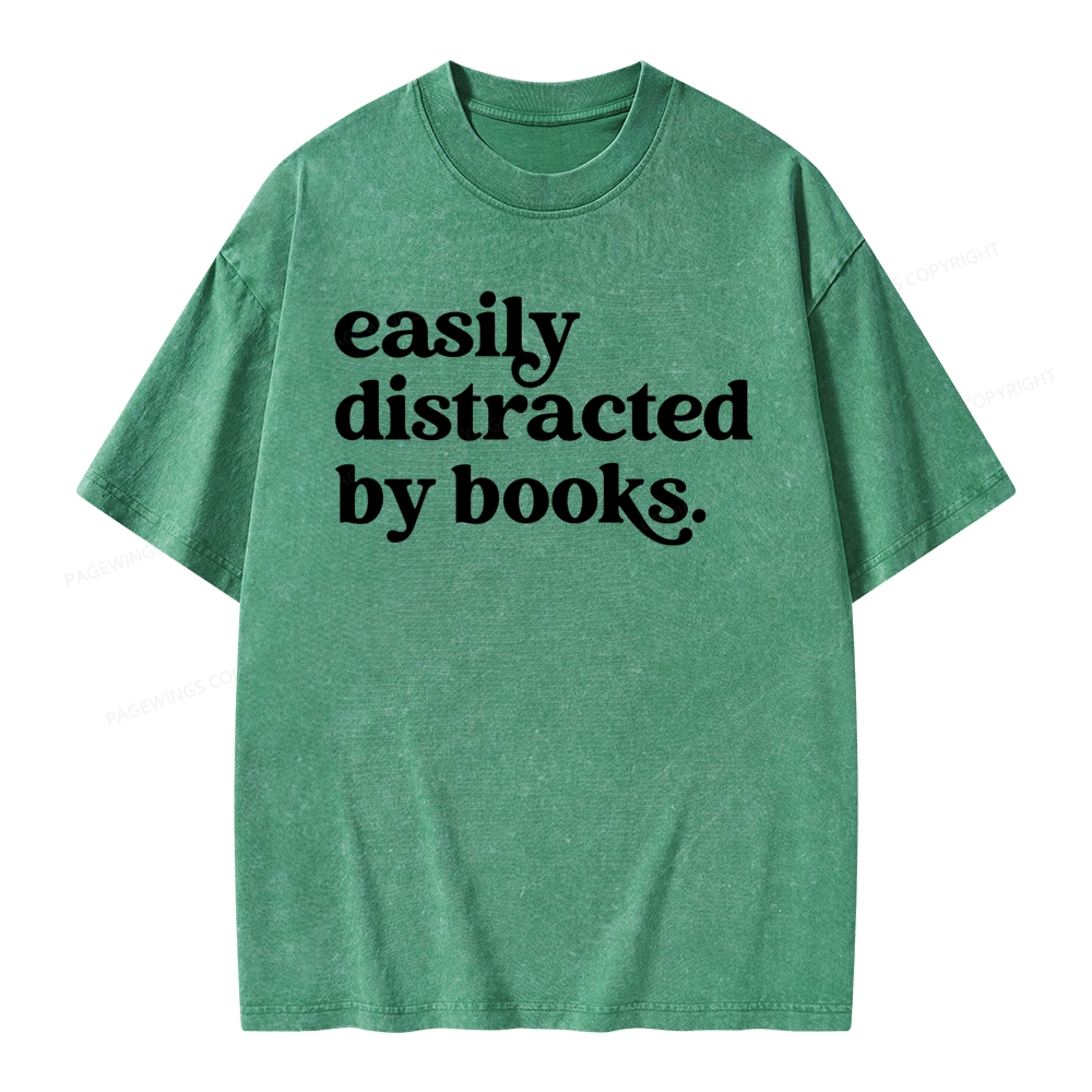 Pagewings Easily Distracted By Books Unisex Washed T-shirt
