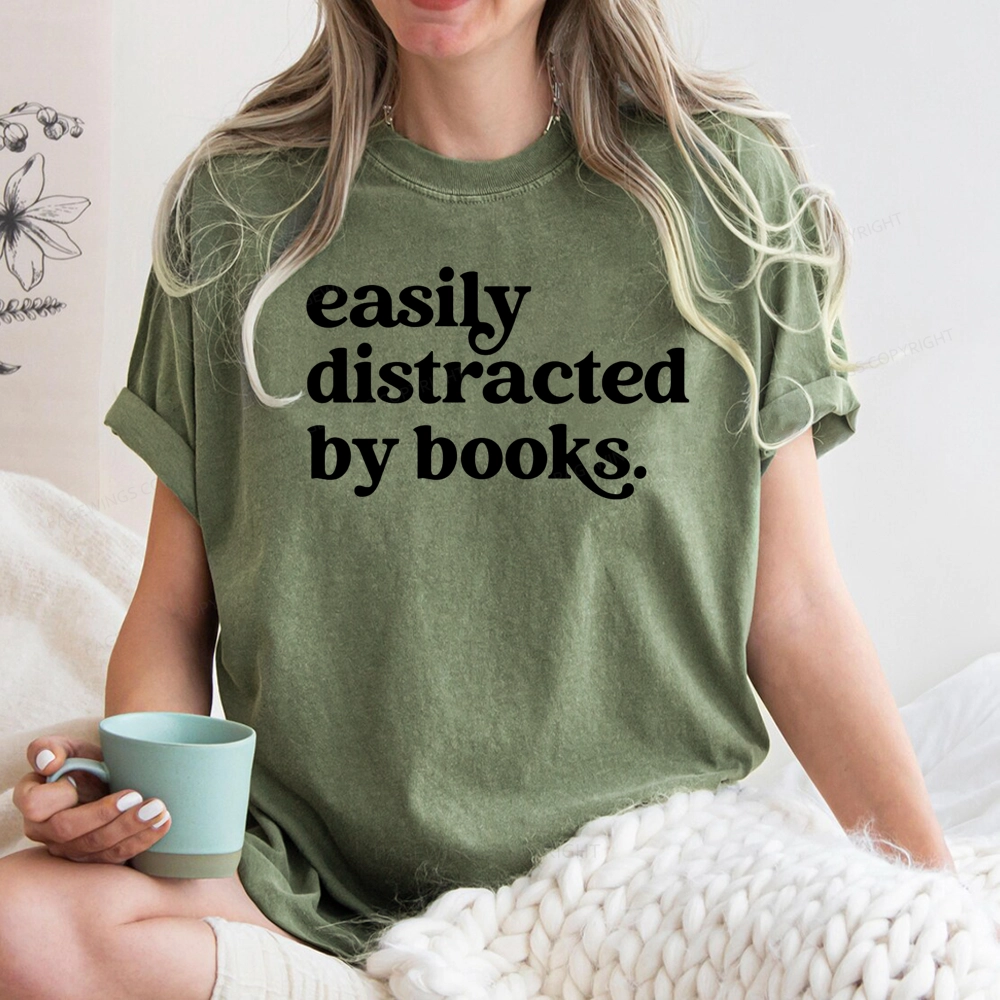 Pagewings Easily Distracted By Books Unisex Washed T-shirt