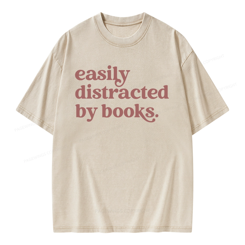 Pagewings Easily Distracted By Books Unisex Washed T-shirt