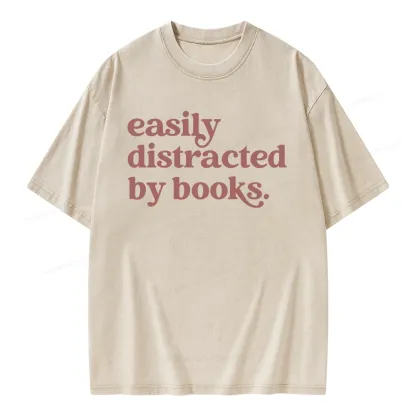 Pagewings Easily Distracted By Books Unisex Washed T-shirt
