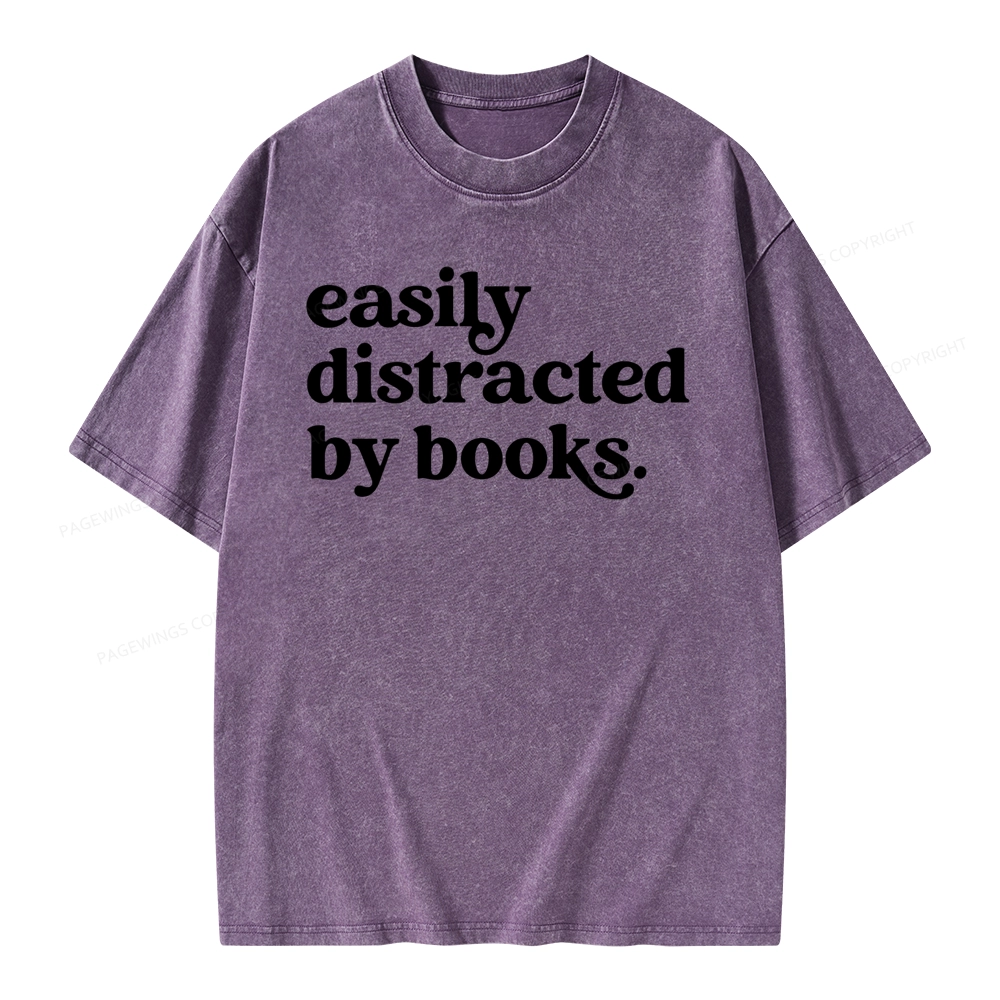 Pagewings Easily Distracted By Books Unisex Washed T-shirt