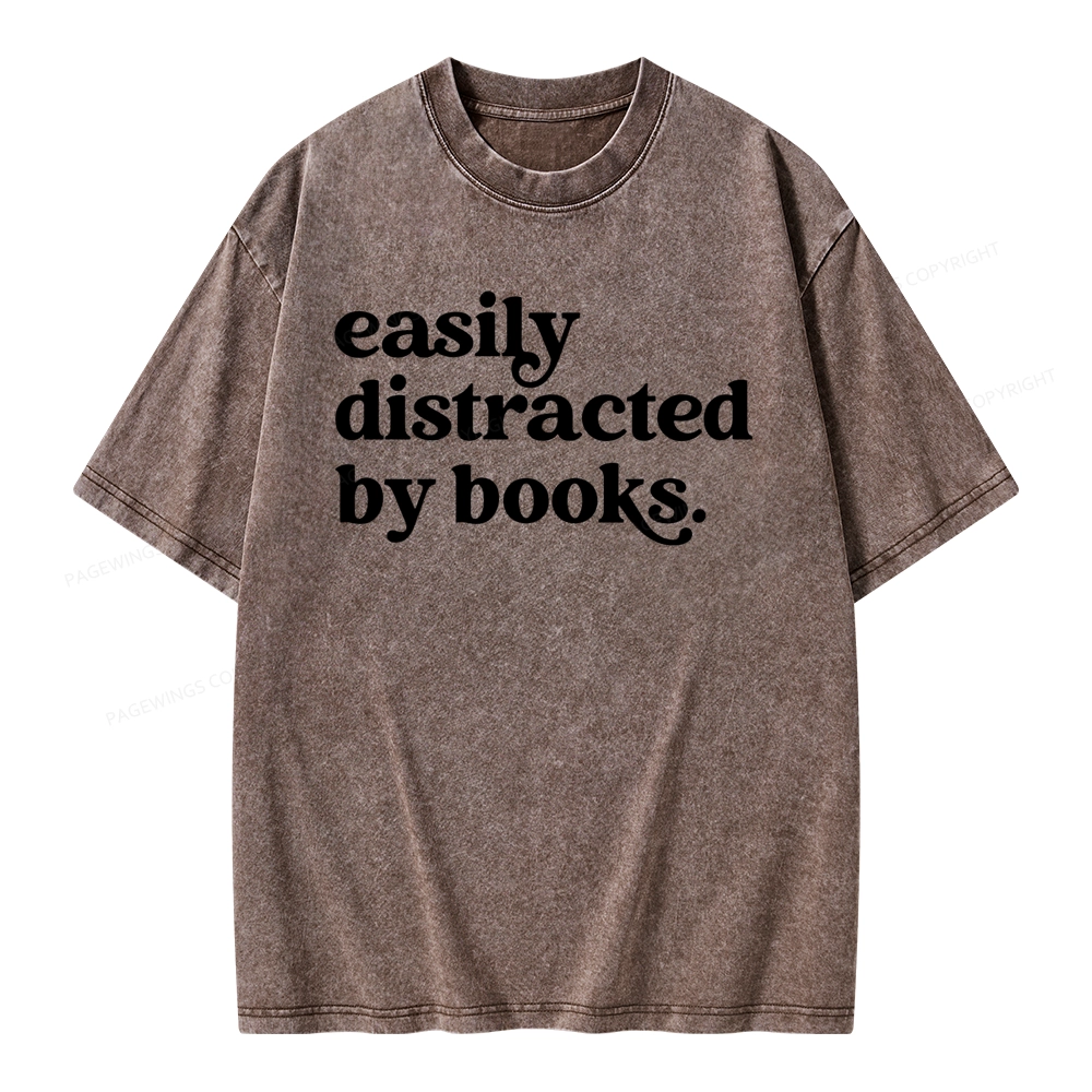Pagewings Easily Distracted By Books Unisex Washed T-shirt