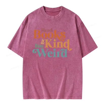 Pagewings Read Books Be Kind Stay Weird Unisex Washed T-shirt