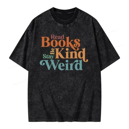 Pagewings Read Books Be Kind Stay Weird Unisex Washed T-shirt