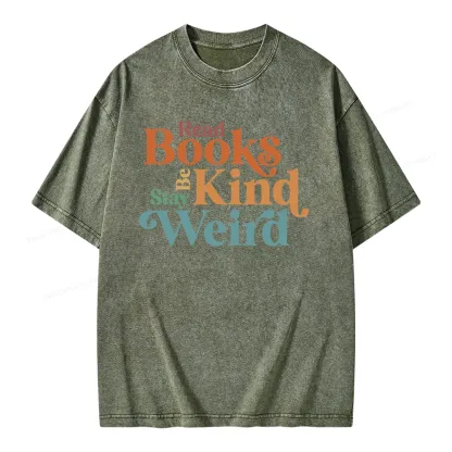 Pagewings Read Books Be Kind Stay Weird Unisex Washed T-shirt