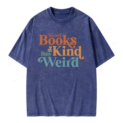 Pagewings Read Books Be Kind Stay Weird Unisex Washed T-shirt