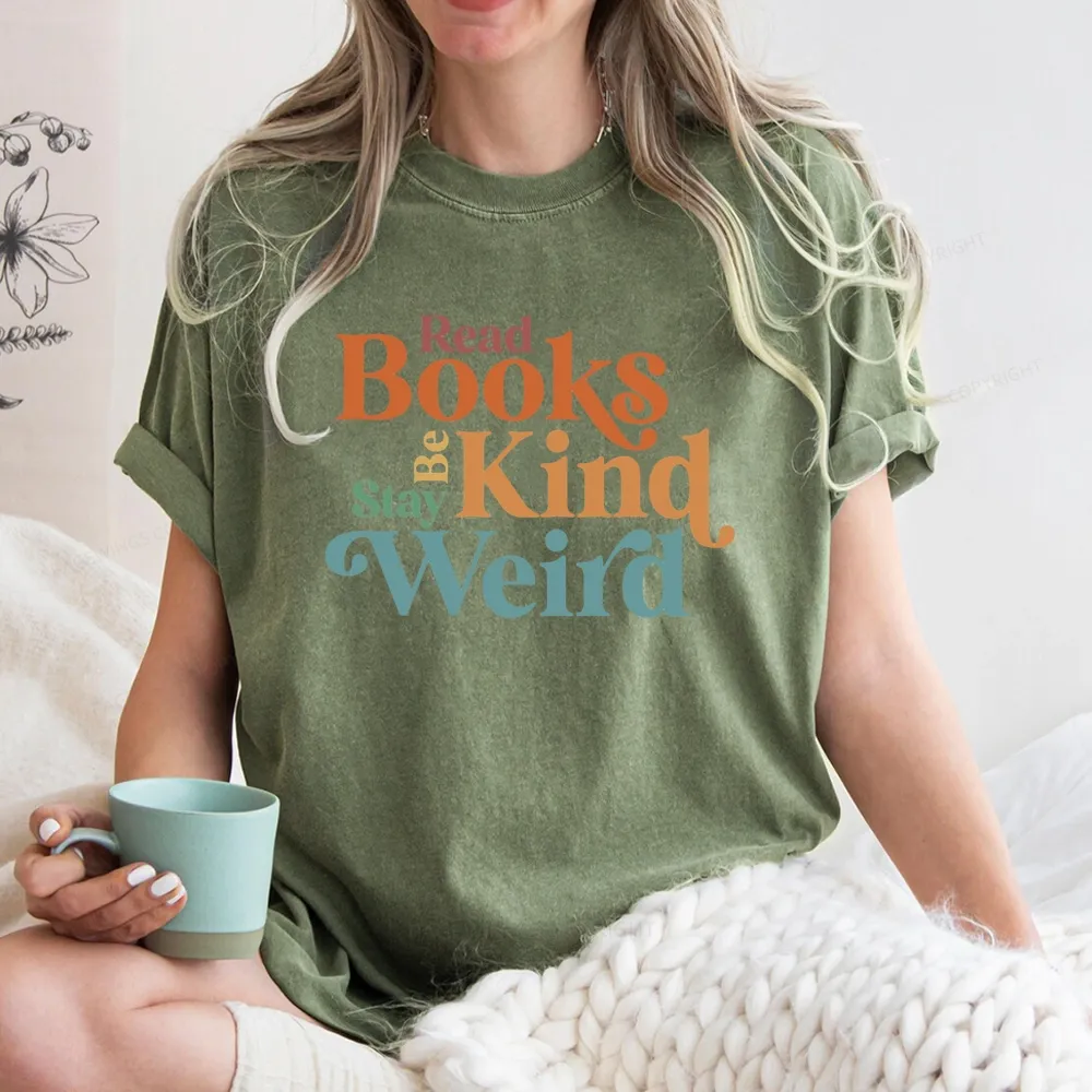 Pagewings Read Books Be Kind Stay Weird Unisex Washed T-shirt