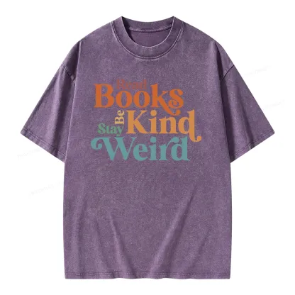Pagewings Read Books Be Kind Stay Weird Unisex Washed T-shirt