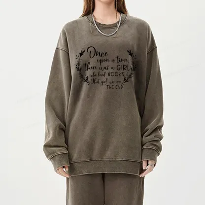 Pagewings There Was A Girl Who Loved Books Unisex Washed Sweatshirt