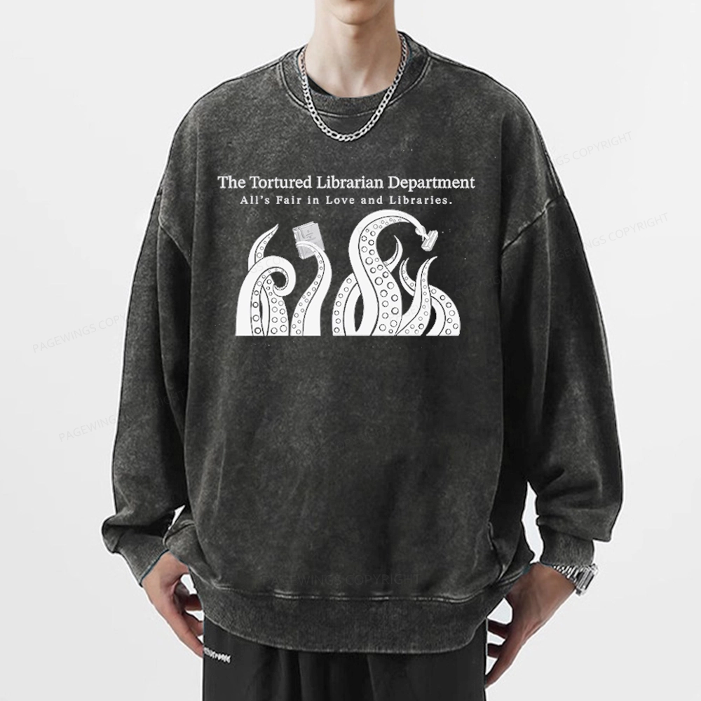 Pagewings The Tortured Librarian Department Unisex Washed Sweatshirt