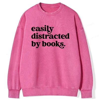 Pagewings Easily Distracted By Books Unisex Washed Sweatshirt